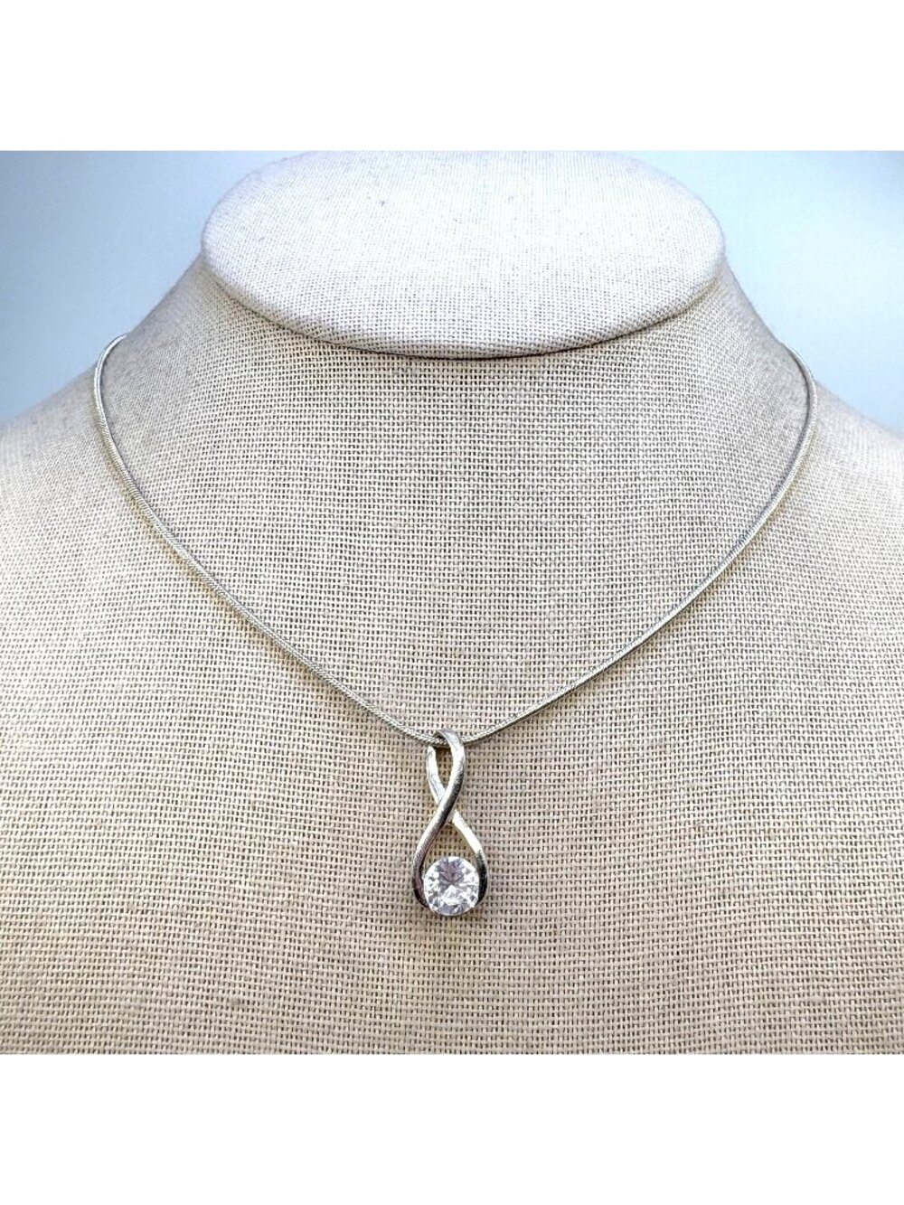 Cubic Zirconia Infinity Pendant Necklace 925 Sterling Silver Size 23" Length